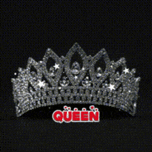 a blue background with a lightning bolt and the word queen in red