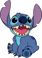 a cartoon character named stitch is sitting with his mouth open