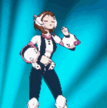 a pixel art of a girl wearing headphones