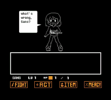 a video game screen shows a character saying " sans help me ! "