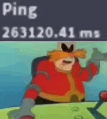 sonic the hedgehog is sitting at a table with a ping of 263120.41 ms
