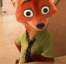 nick wilde from zootopia is wearing a green shirt and tie .