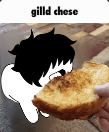 a cartoon character eating a slice of bread with the words gild cheese above him