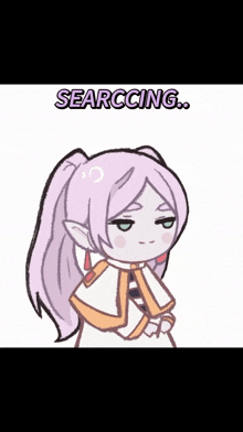 a drawing of a girl with a ponytail and the words searching