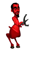 a cartoon devil is holding a hammer in his right hand