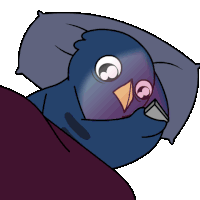 a cartoon drawing of a bird laying in bed with a pillow