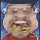 a close up of a man 's face with a huge mouth and a beard .