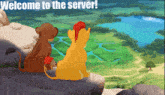 a cartoon of three lions sitting on a cliff with the words welcome to the server