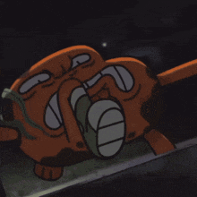 a close up of a cartoon character 's foot with a white stripe on it