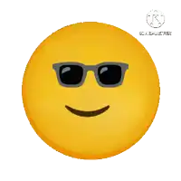 a yellow smiley face wearing sunglasses with the letters k.a.b. on the bottom right