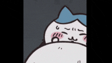 a cartoon drawing of a cat with a blue hat on its head