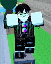 a cartoon character wearing glasses and a black jacket