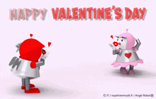 a valentine 's day greeting card with two robots