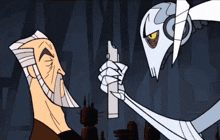 a cartoon of a man and a robot talking