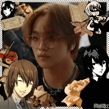 a collage of anime characters with a ticket that says around the world on it