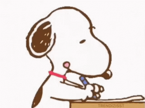 GIF: Snoopy character writing with a crayon