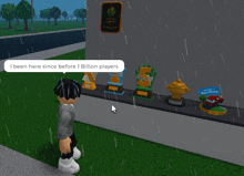 a person in a video game says i been here since before 1 billion players in the rain