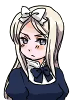 a drawing of a girl with blonde hair and a bow