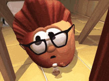 a cartoon character with glasses and red hair is looking up