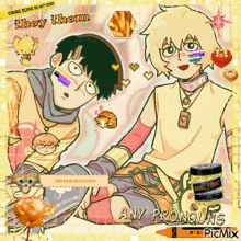 a couple of cartoon characters with the words they them any pronouns on the bottom
