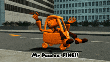 a cartoon character with the words mr puzzles fine on the bottom right
