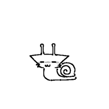 a black and white drawing of a cat with a snail on its back .