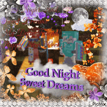 a picture that says good night sweet dreams in purple letters