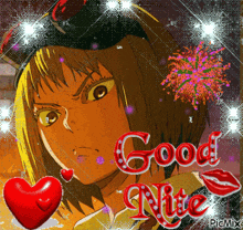 a picture of a girl with the words good nite