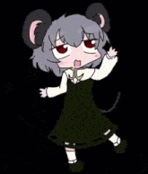 a cartoon drawing of a mouse girl in a green dress