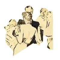 a black and white drawing of a man and woman