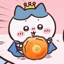 a cartoon character with a crown on his head is eating a donut