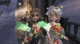 two cartoon characters are standing next to each other and one has a green glow around her arms