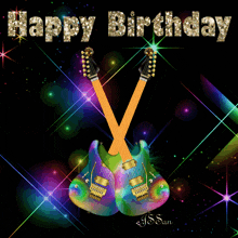 a birthday card with two guitars crossed and the words happy birthday