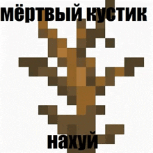 a pixel art of a tree with russian writing on it .