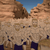 a cartoon of a group of bearded men standing in the desert