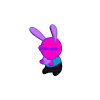 a pink and purple cartoon rabbit with sunglasses on