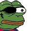a pixel art of a green frog wearing sunglasses and a scarf .