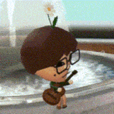 a cartoon character with glasses and a flower on his head is playing a guitar