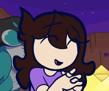 a cartoon drawing of a girl with a purple shirt