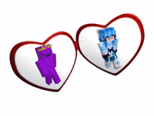 a purple and a blue minecraft character are in a heart