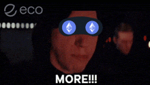 a man with a pair of glasses on his eyes and the words more on the bottom