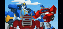 a group of transformers are standing next to each other in a cartoon