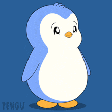a penguin says " you 're my favorite " in white letters on a blue background
