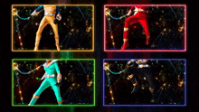 four images of a man in a superhero costume are shown