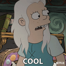 a cartoon of a woman with the word cool on the bottom right