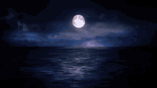 a full moon is shining over the ocean