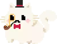 a pixel art of a cat with a top hat and smoking a pipe