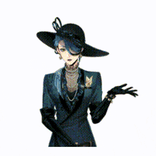 a pixelated image of a woman in a hat
