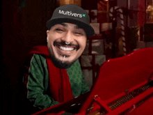 a man wearing a hat that says " multivers " on it