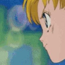 a close up of a cartoon character 's face with a blue background .